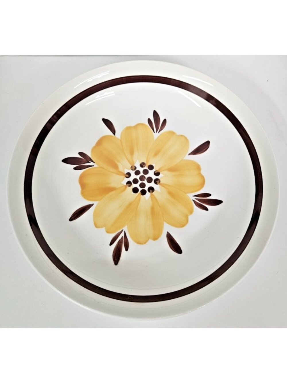 CBM Faenza Forte Italy Hand Painted Yellow Flower Serving Bowl 13" Vintage